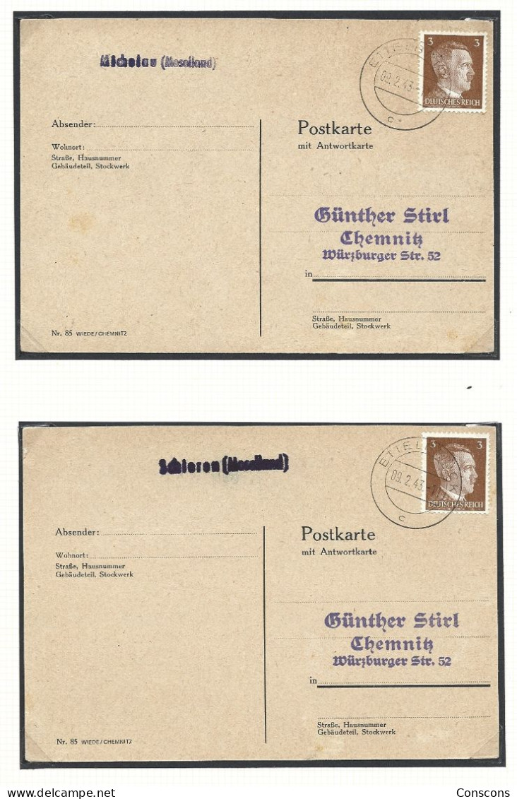 2 Cartes Postales De Michelau Et De Schieren Vers Chemnitz - 1940-1944 Occupazione Tedesca