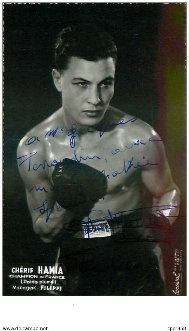 BOXE.n°29228.CHERIF HAMIA.CHAMPION DE FRANCE.POIDS PLUME.MANAGER FILIPPI.AUTOGRAPHE ORIGINAL - Boxsport