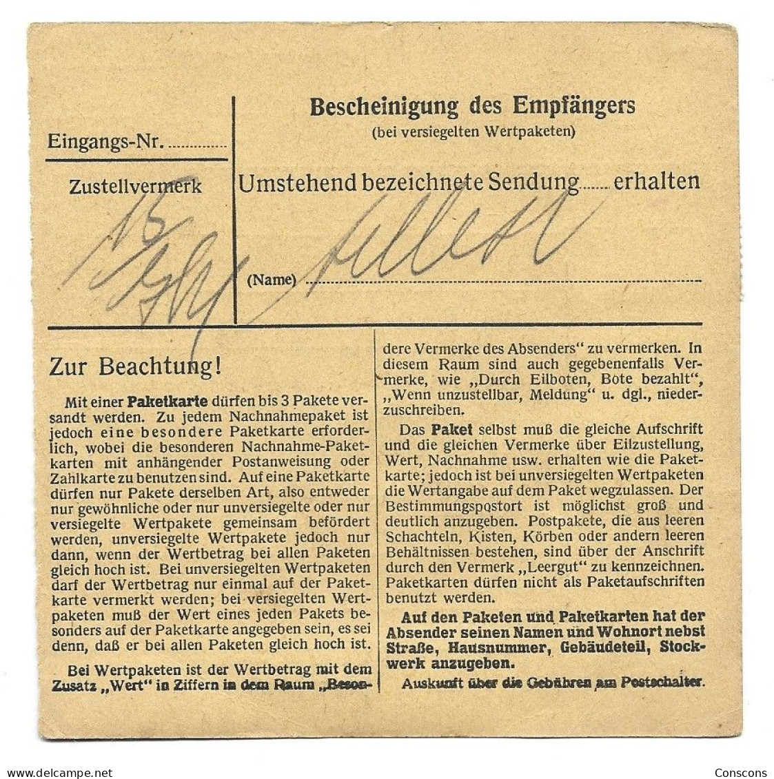 1 Paketkarte Von Böwingen Nach Luxemburg - 1940-1944 German Occupation