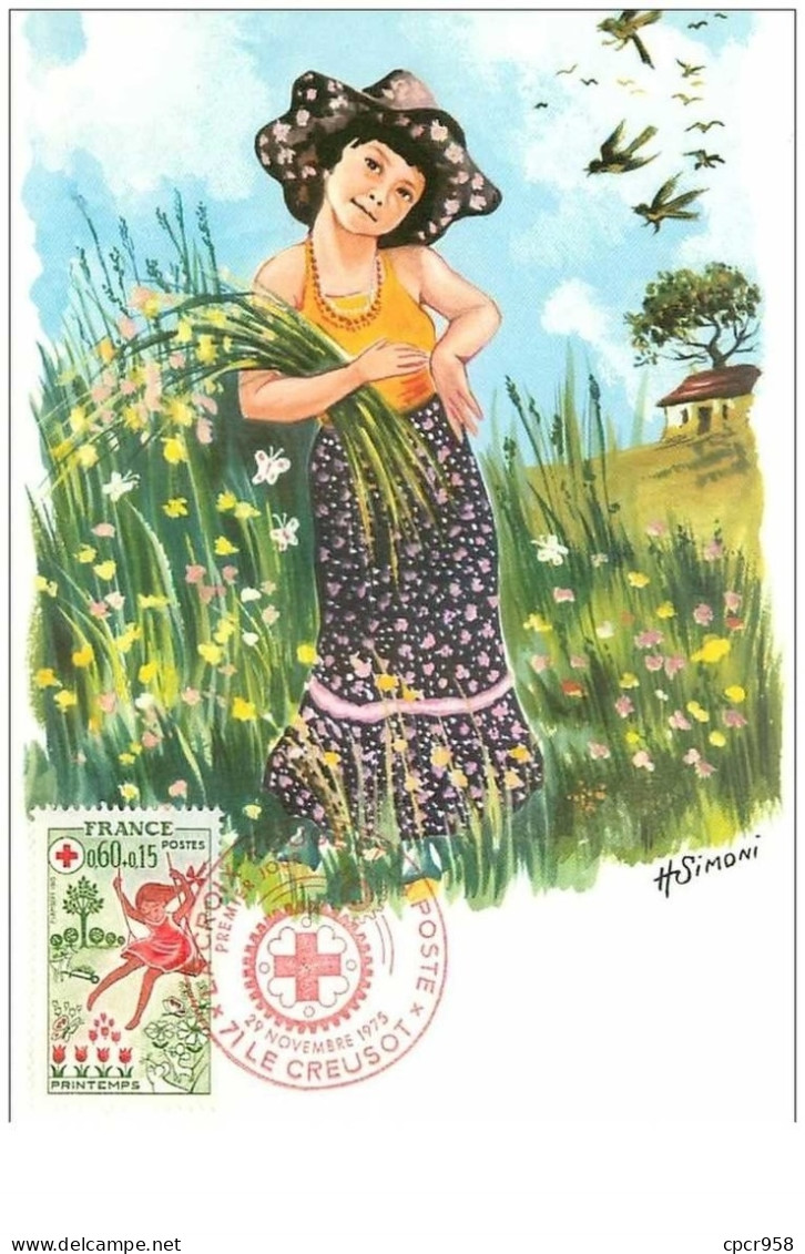 CROIX-ROUGE.n°28549.LA CROIX ROUGE ET L'ENFANCE "LE PRINTEMPS".1975.CARTE MAXIMUM. - Red Cross