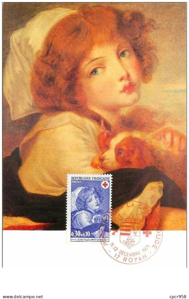 CROIX-ROUGE.n°28543.JEAN BAPTISTE GREUZE."JEUNE FILLE AU PETIT CHIEN".1971.CARTE MAXIMUM. - Rotes Kreuz