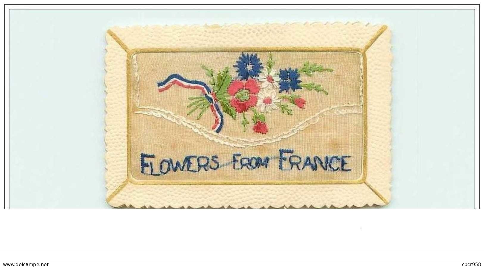 CP BRODEES.n°10.FLOWERS FROM FRANCE.DANS LES COULEURS BLEU-BLANC-ROUGE - Ricamate