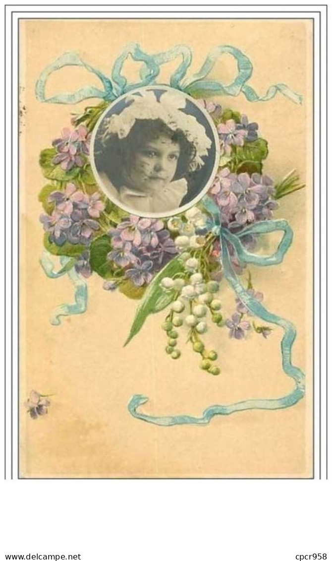 ENFANTS.VISAGE DE FILLETTE DANS UN MEDAILLON.FLEURETTES VIOLETTES.CP GAUFFREE - Autres & Non Classés