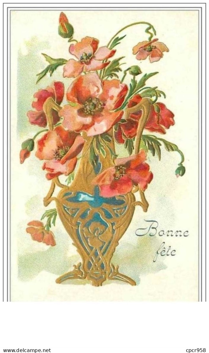 FLEURS.COQUELICOT.n°13.B ONNE FETE.VASE DE COQUELICOTS.CP RELIEF - Andere & Zonder Classificatie