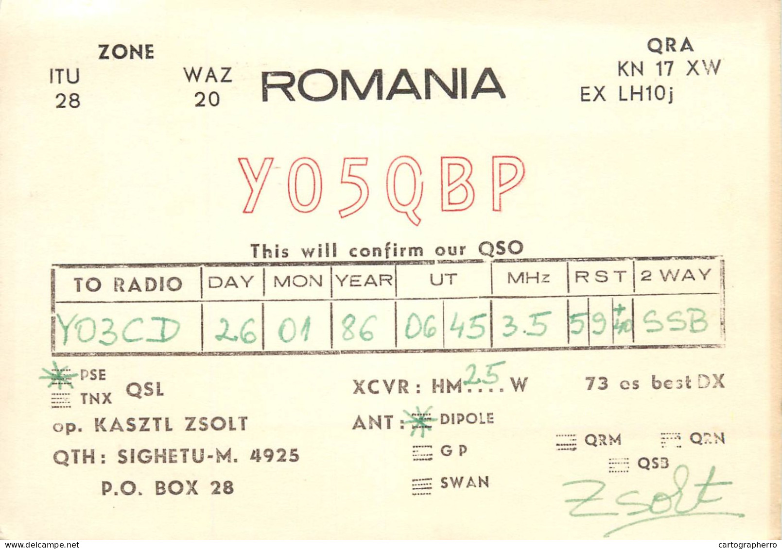 Romania Radio Amateur QSL Post Card Y08BDF Y05QBP - Radio Amateur