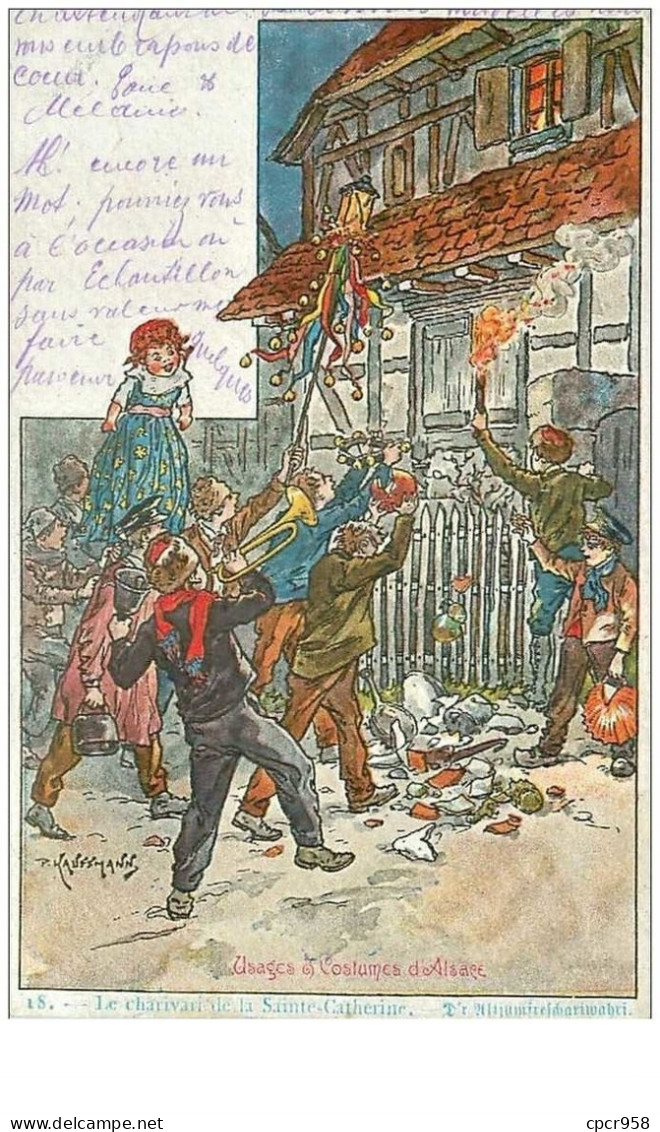 ILLUSTRATEUR.n°17085.KAUFFMANN.USAGES ET COSTUMES D'ALSACE.LA CHARIVARI DE LA SAINTE CATHERINE - Kauffmann, Paul