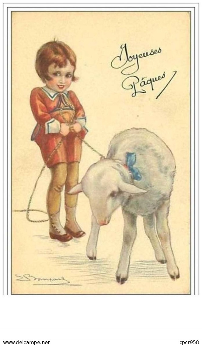 ILLUSTRATEUR .BOMPARD.JOYEUSES PAQUES.ENFANT ET SON MOUTON - Bompard, S.