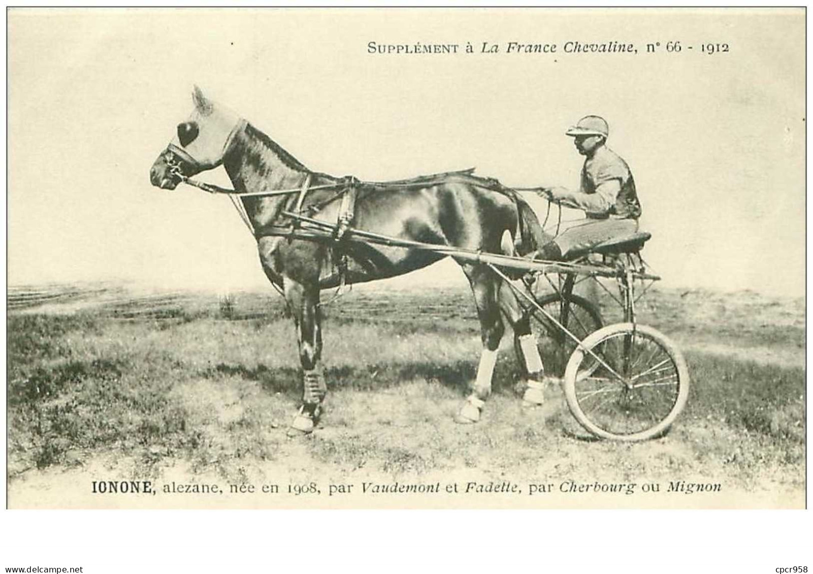 Hippisme.n°35968.ionone.alezane .1912.CHEVAUX.sulky.SUPPLEMENT A LA FRANCE CHEVALINE.dos Blanc.course.cheval.jokey. - Hípica