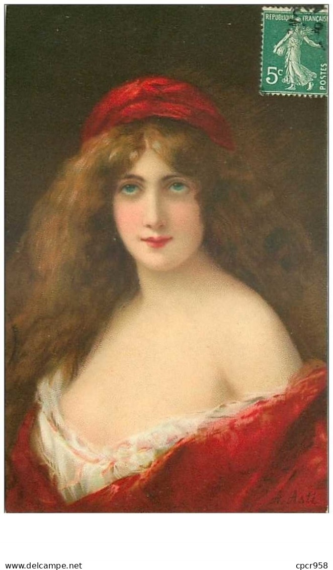 ILLUSTRATEURS.n°21256.ASTI.FEMME VETUE DE ROUGE.FONDS MARRON - Asti