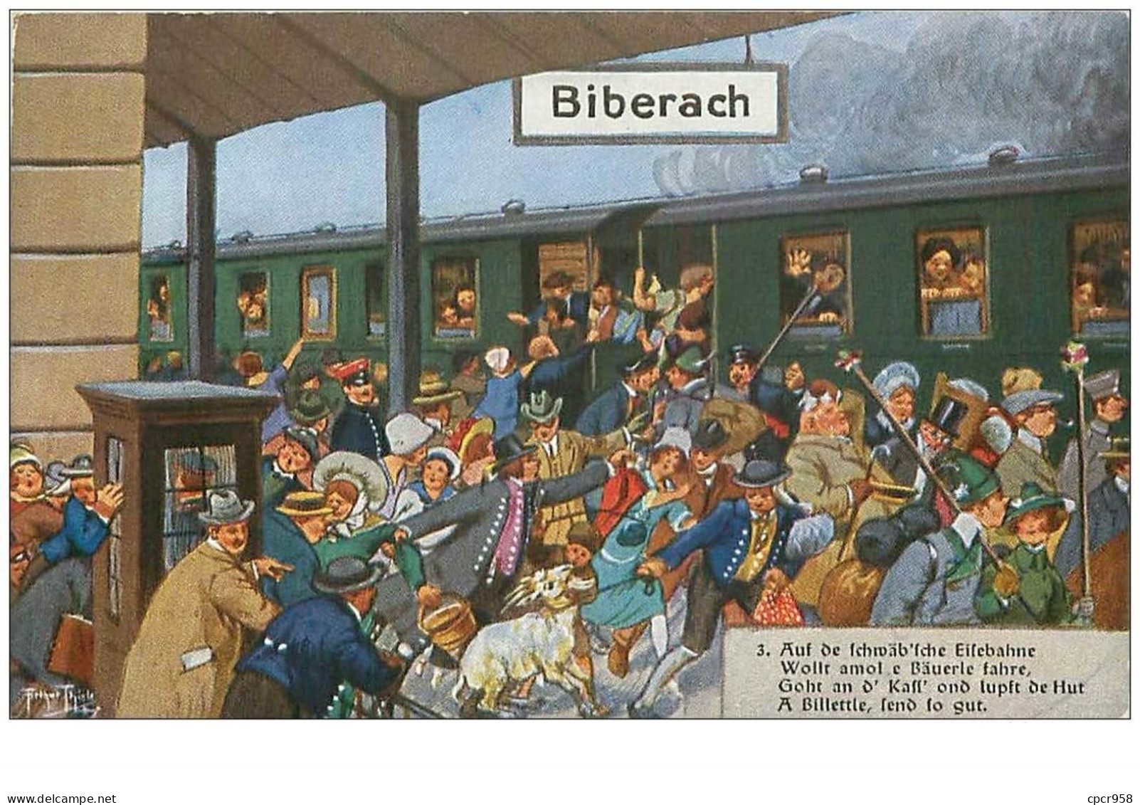 ILLUSTRATEURS.n°12338.THIELE.BIBERACH.FOULE DANS UNE GARE.TRAIN - Thiele, Arthur