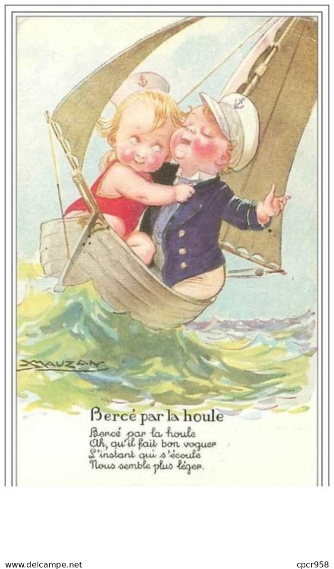 ILLUSTRATEURS.MAUZAN.BERC E PAR LA HOULE.GARCONNET MARIN ET FILLETTE SUR UN BATEAU - Mauzan, L.A.