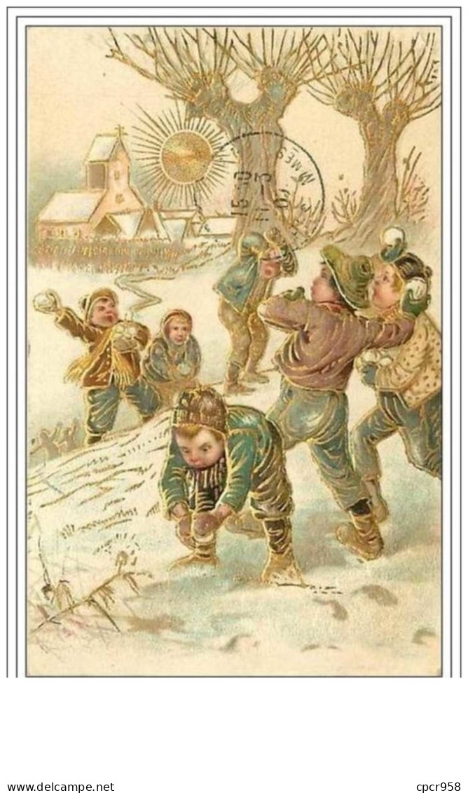 ILLUSTRATEURS.ENFANTS JOUANTS DANS LA NEIGE AU VILLAGE.CP GAUFFREE - Ante 1900