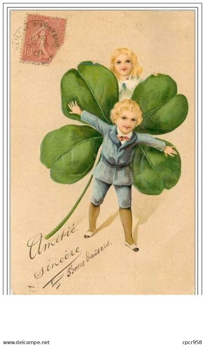 ILLUSTRATEURS.ENFANTS ET TREFLE A 4 FEUILLES.AMITIE SINCERE - Ante 1900