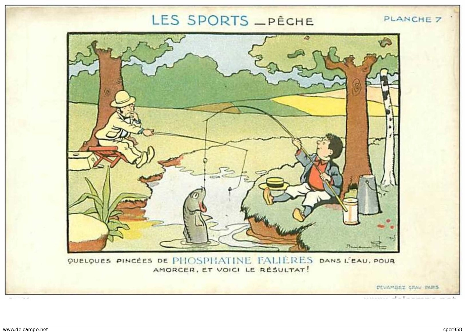 ILLUSTRATEURS.n°433.RABIER.LES SPORTS.PECHE.QUELQUES PINCEES DE PHOSPHATINE FALIERES DANS L'EAU POUR AMORCER.... - Rabier, B.