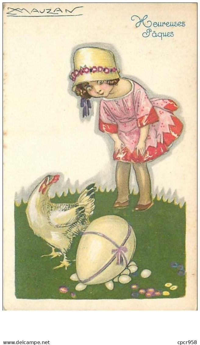 ILLUSTRATEURS.n°31436.MAUZAN.HEUREUSES PAQUES.FILLETTE ET POULE - Mauzan, L.A.