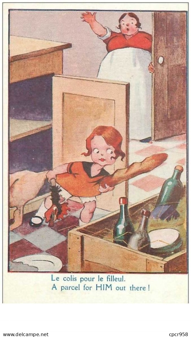 ILLUSTRATEURS.n°23680.LE COLIS POUR LE FILLEUL.ENFANT VOLANT DU PAIN ET UN POULET - Ante 1900