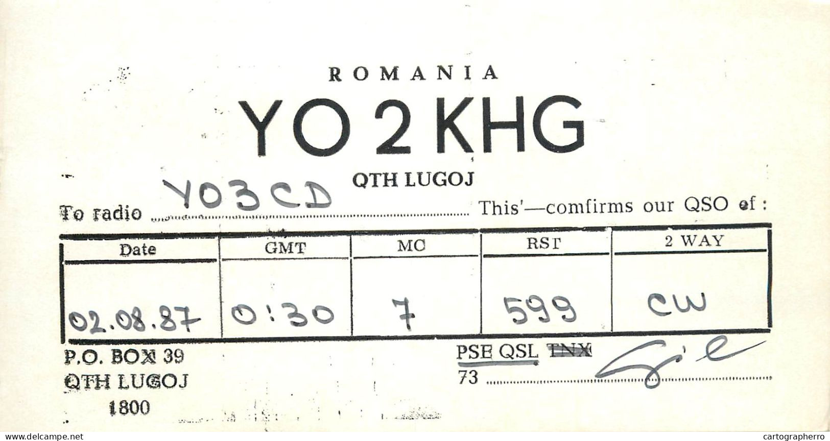 Romania Radio Amateur QSL Post Card Y03CD Y02KHG - Radio Amatoriale