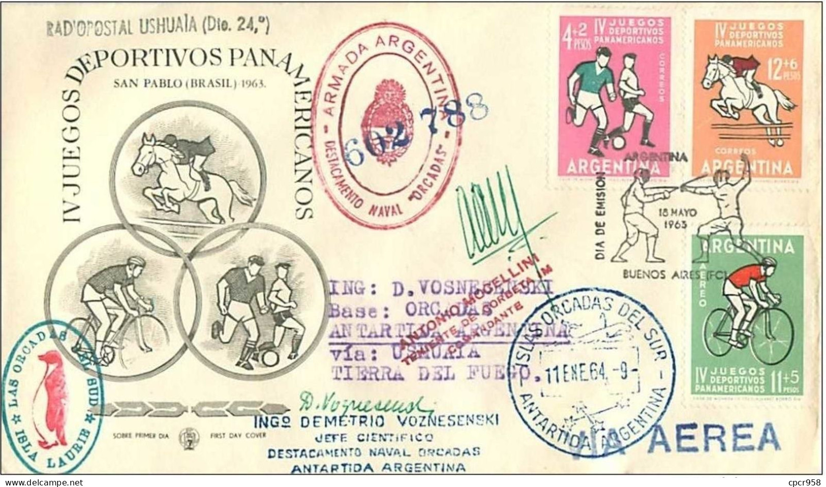 TIMBRES.n°2864.EXPEDITION POLAIRE.VIA AEREA.BUENOS AIRES ARGENTINE-TIERRA DEL FUEGO.SPORTS.CACHETS+++ - Other & Unclassified