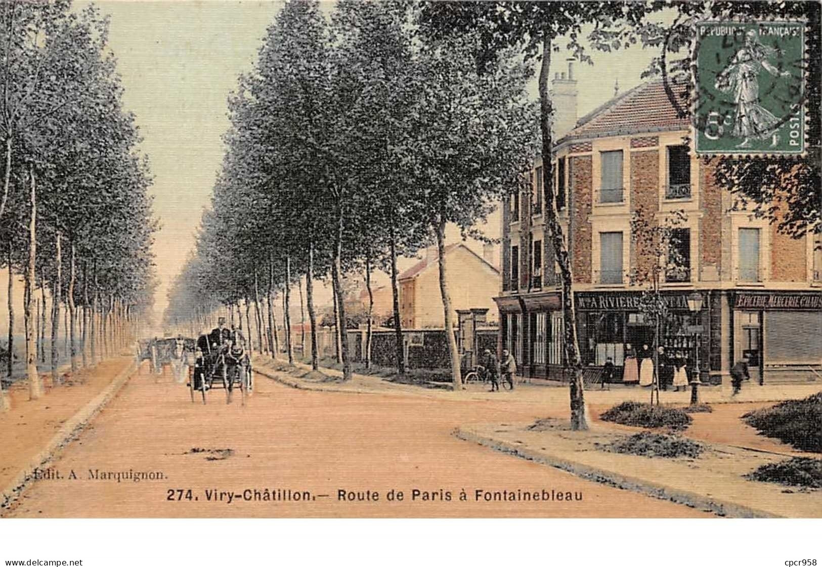 91.n°59513.vitry Chatillon.route De Paris à Fontainebleau.carte Toilé - Viry-Châtillon