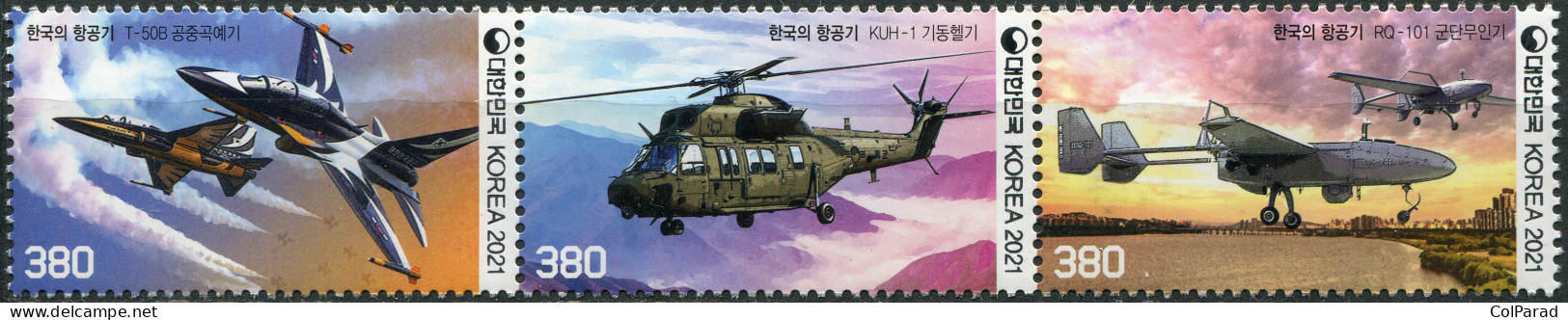 SOUTH KOREA - 2021 - BLOCK OF 3 STAMPS MNH ** - Korean Air Force Aircraft's - Korea (Zuid)