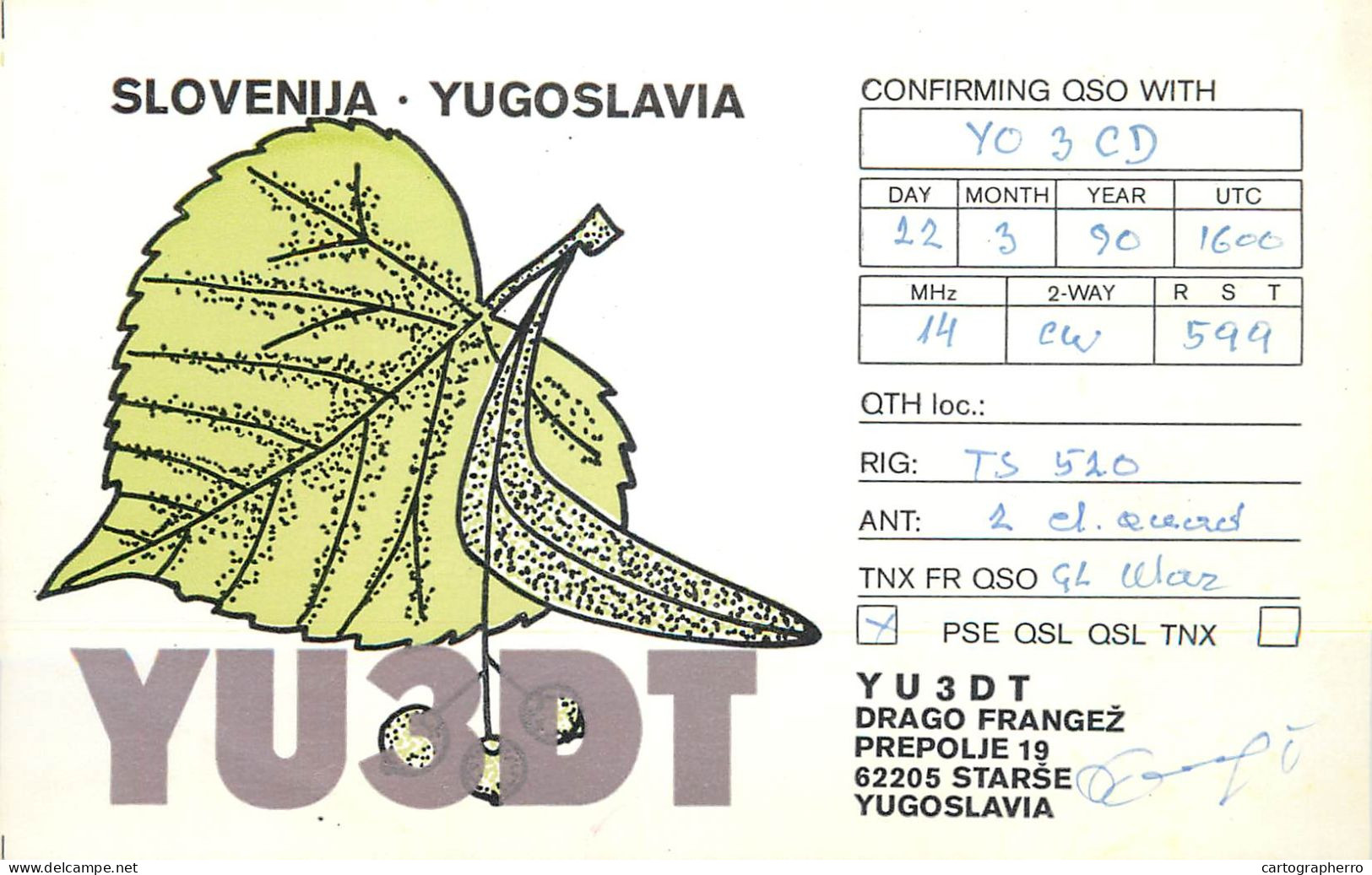 Yugoslavia Radio Amateur QSL Post Card Y03CD YU3XDT - Radio Amatoriale