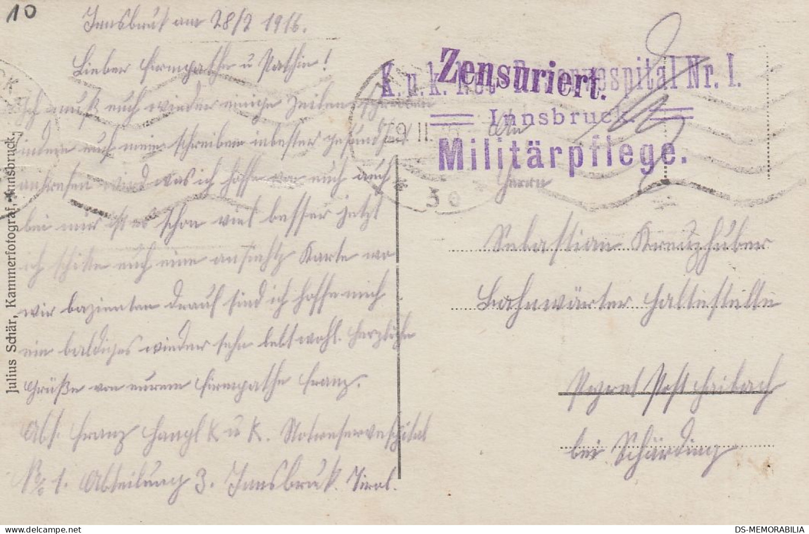 Innsbruck 1916 Kuk Reservespital , Militarpflege - Innsbruck