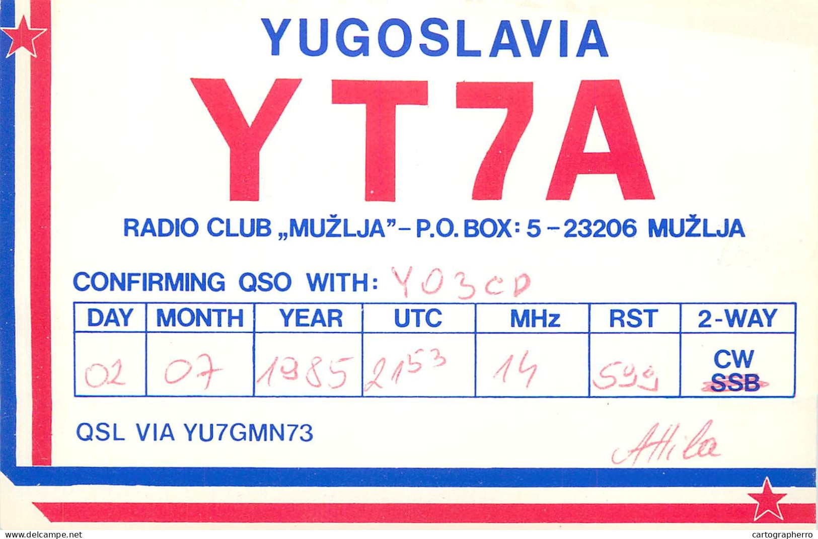 Yugoslavia Radio Amateur QSL Post Card Y03CD YT7A - Radio Amatoriale