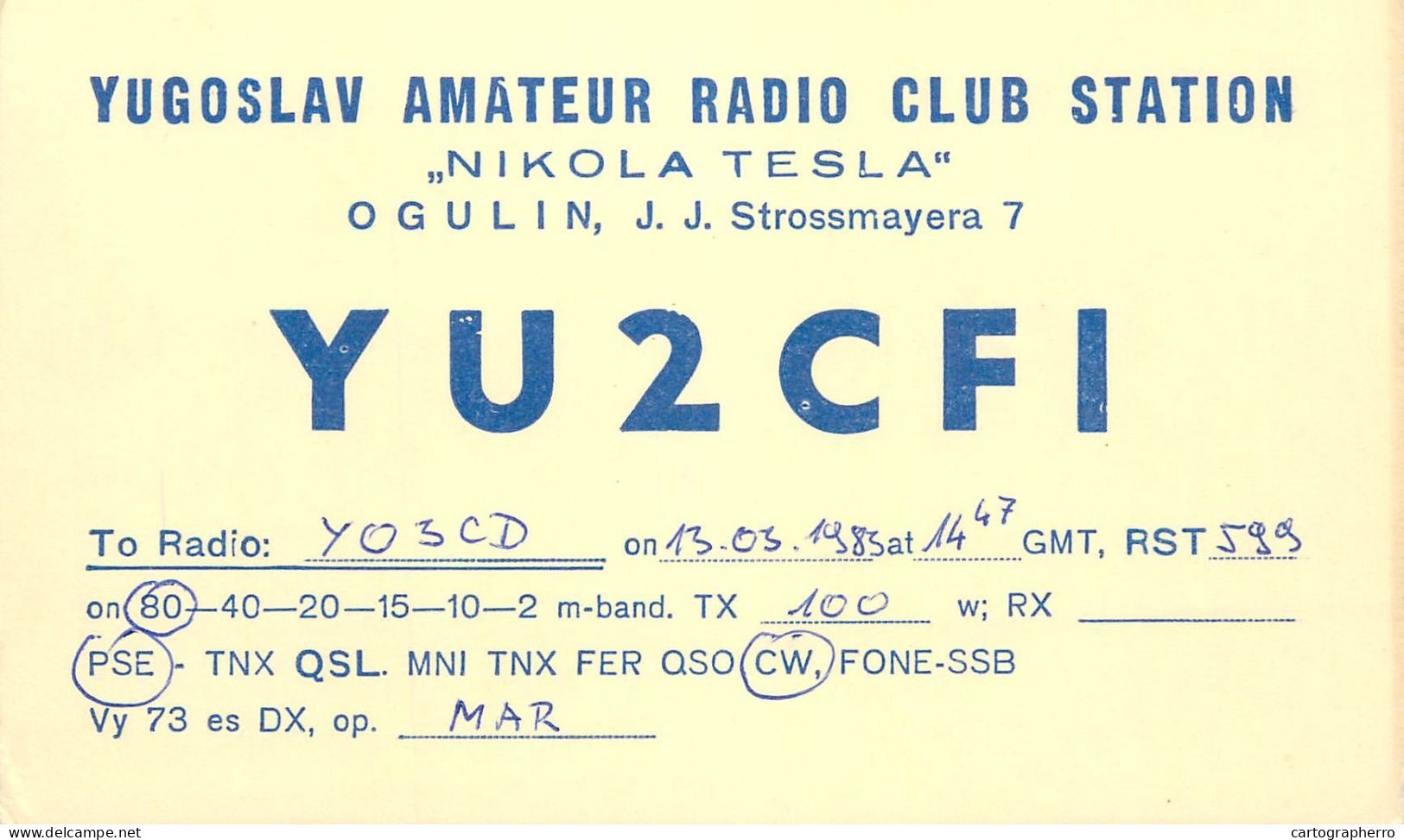 Yugoslavia Radio Amateur QSL Post Card Y03CD YU2CFI - Radio Amateur