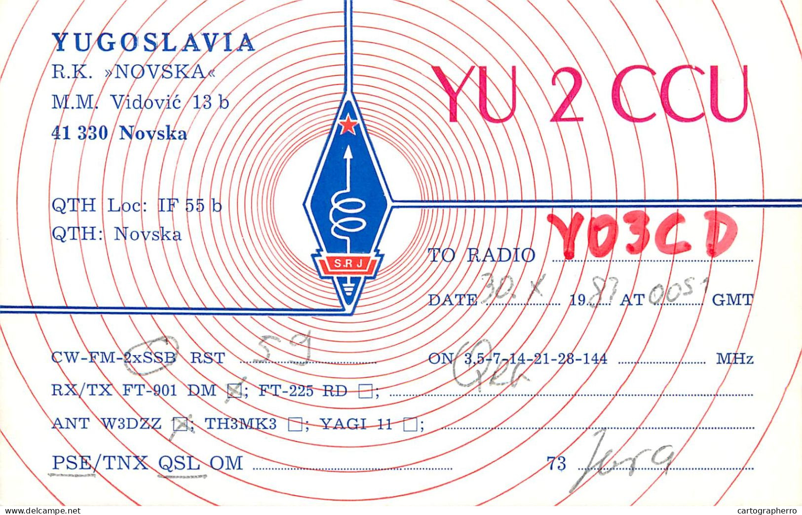 Yugoslavia Radio Amateur QSL Post Card Y03CD YU2CCU - Radio Amatoriale