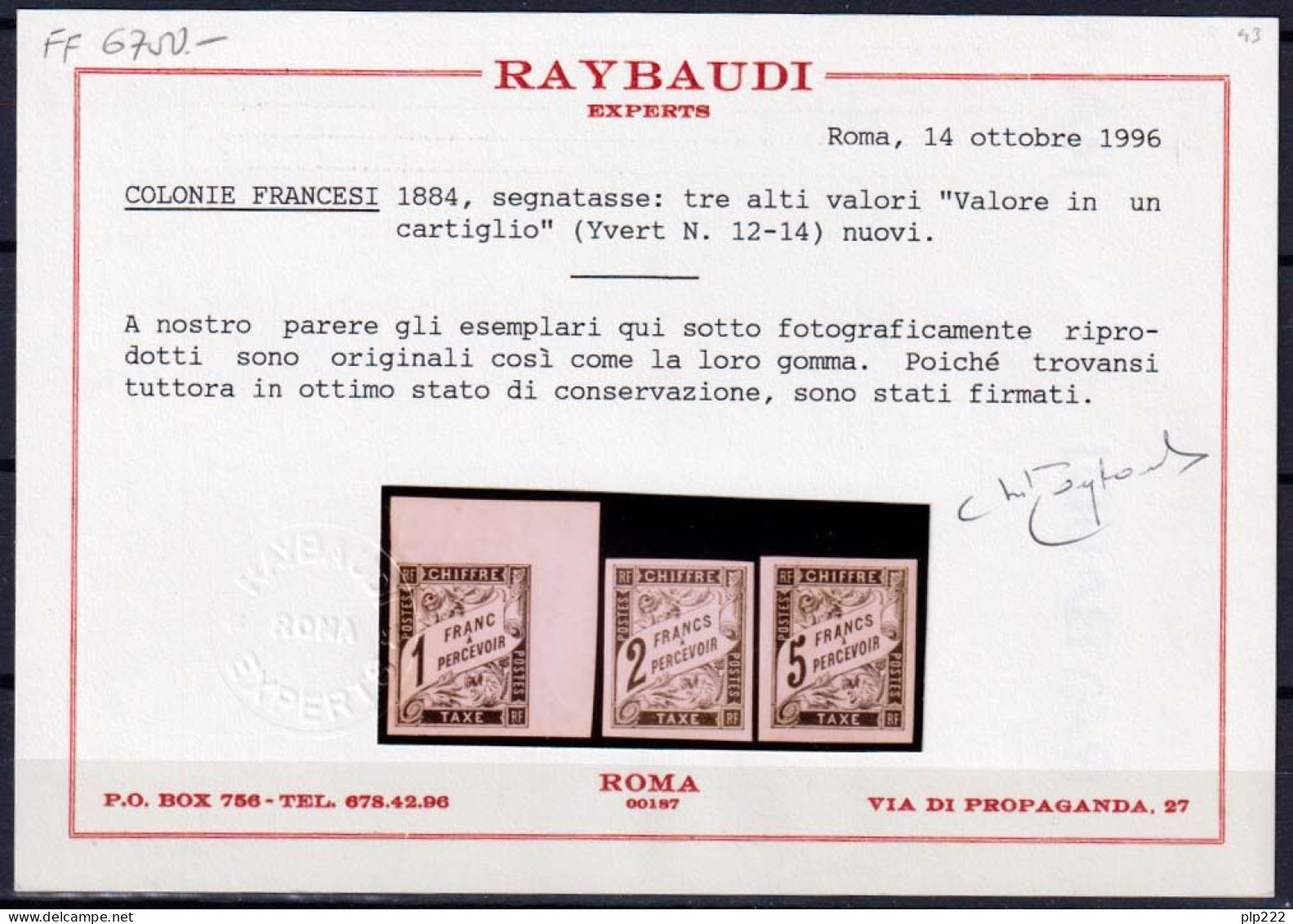 Colonie Francesi Em.Generali 1884 Segnatasse Y.T.12/14 */MH VF - Segnatasse