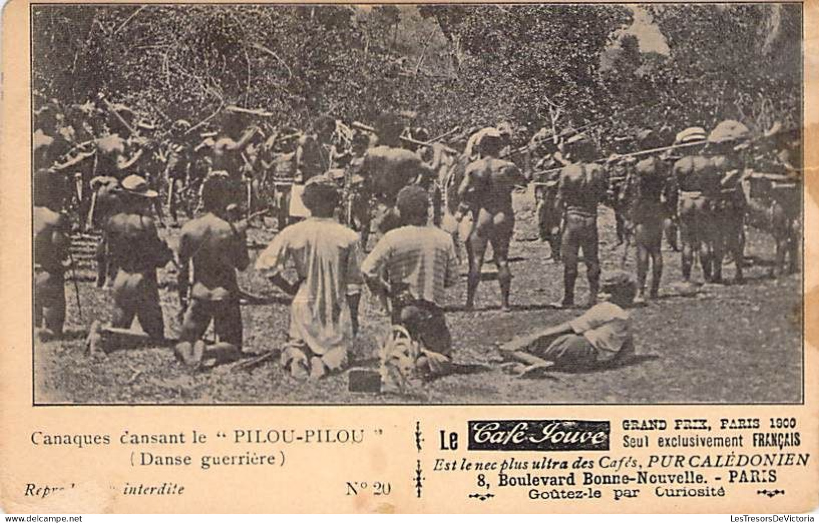 Nouvelle Calédonie - Canaques Dansant Le Pilou Pilou - Danse Guerrière - Café Jouve -  Carte Postale Ancienne - Nouvelle-Calédonie