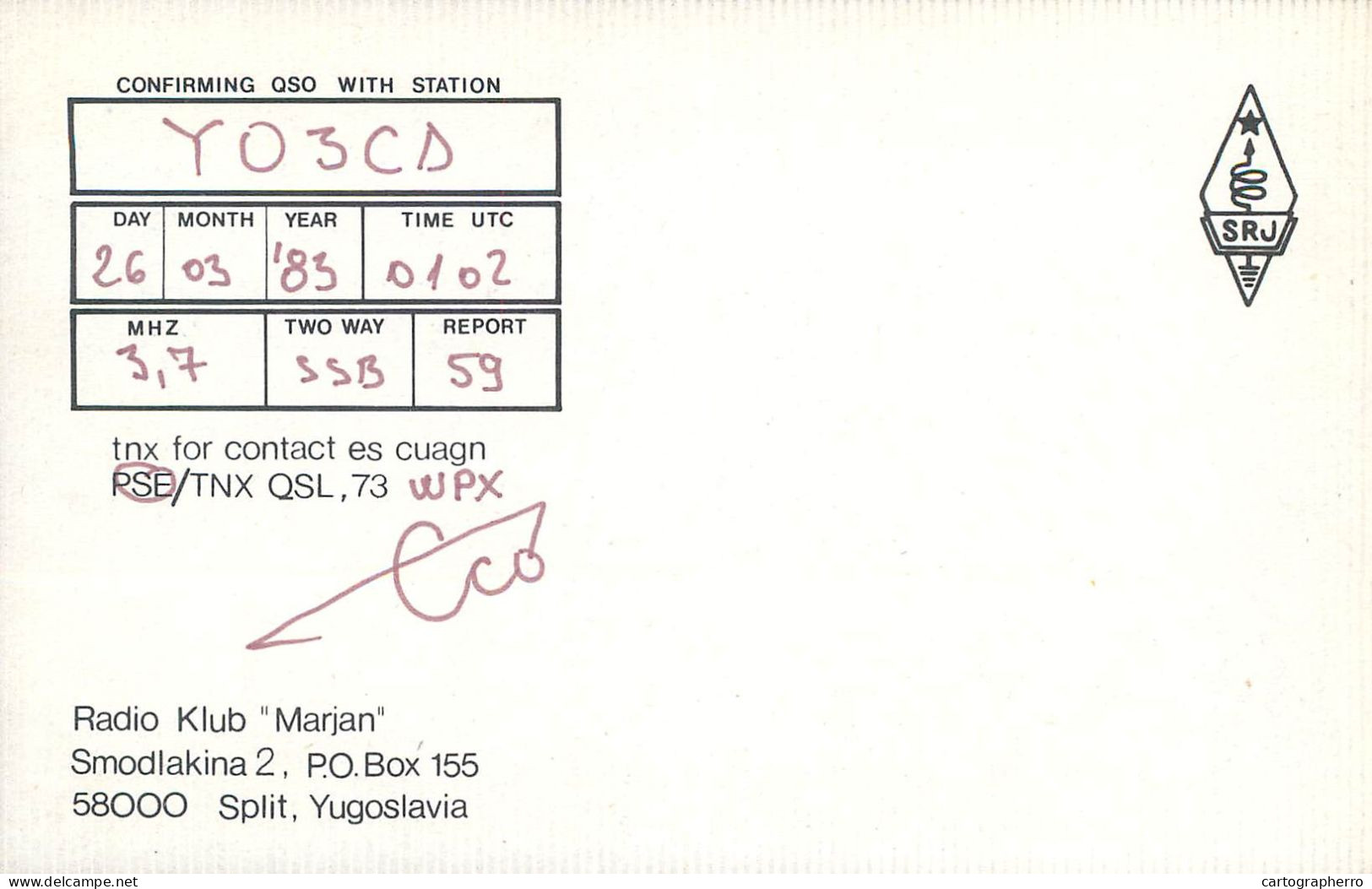 Yugoslavia Radio Amateur QSL Post Card Y03CD YU2CBM - Radio Amatoriale