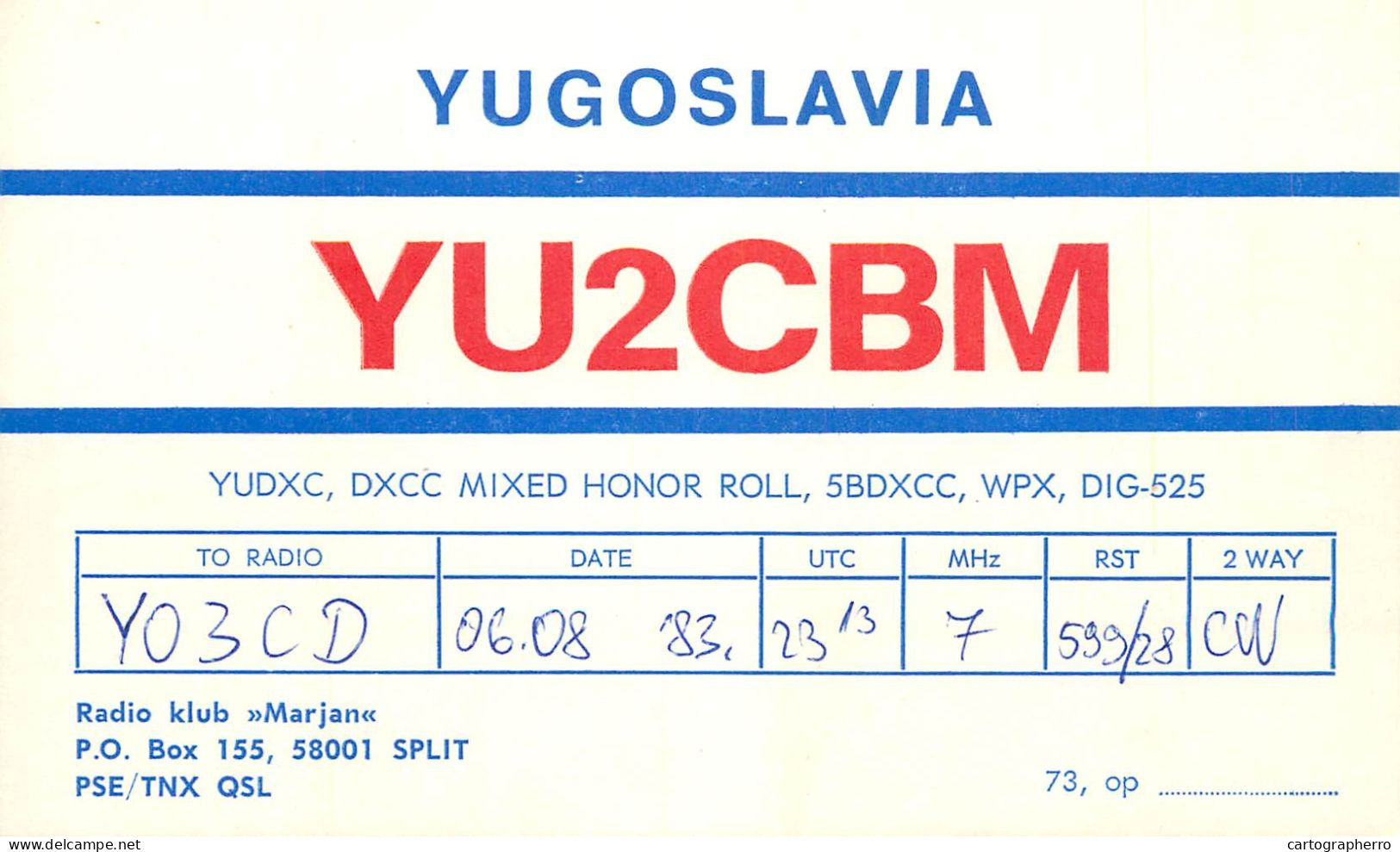 Yugoslavia Radio Amateur QSL Post Card Y03CD YU2CBM - Radio Amatoriale