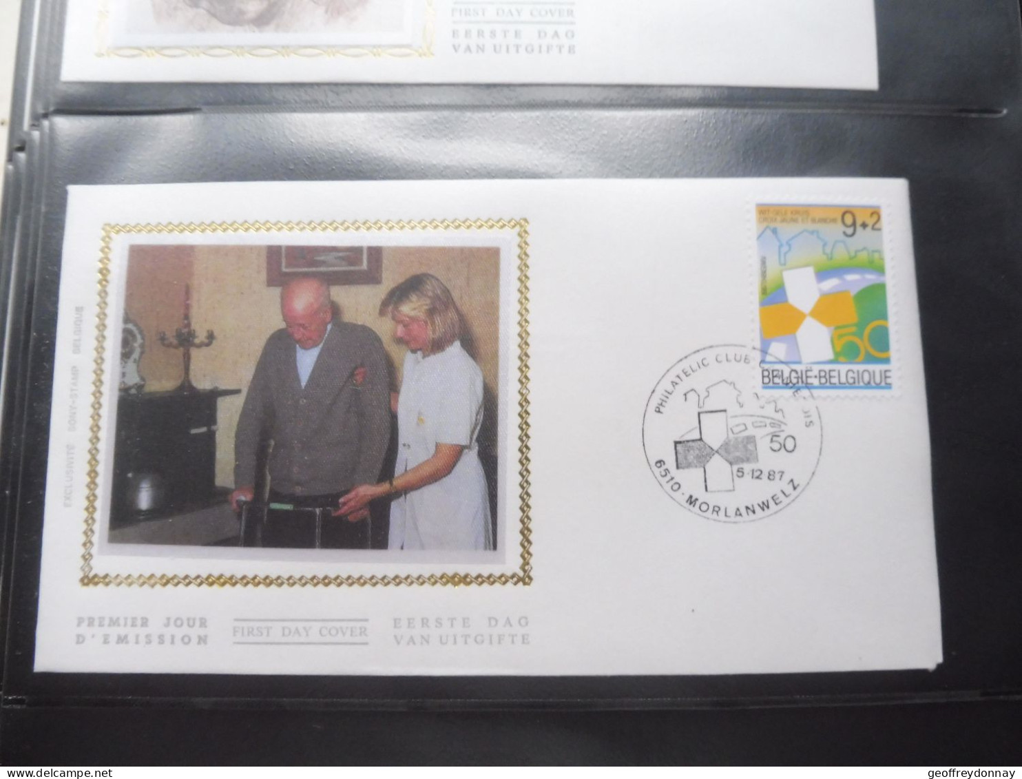 Belgique Belgie  Fdc  Soie  Fdc Z/s 2270 Oblitéré Gestempelt Morlanwelz Rcoix Jaune Geel Kruis 1987 - 1981-1990