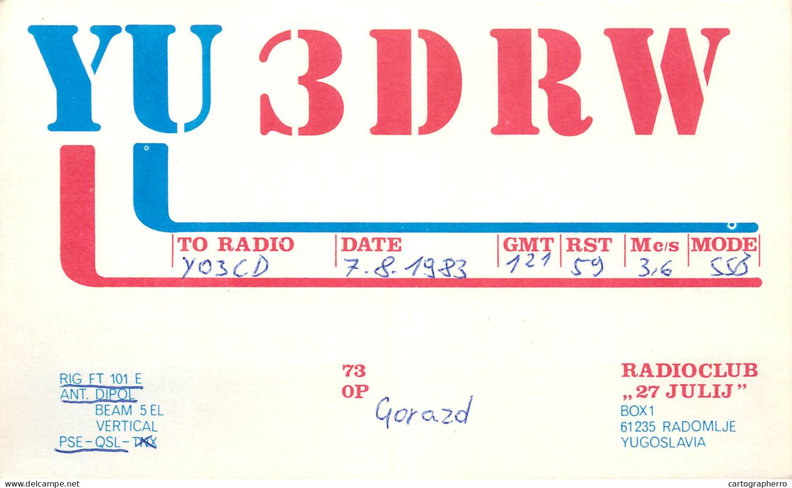 Yugoslavia Radio Amateur QSL Post Card Y03CD YU3DRW - Radio Amatoriale