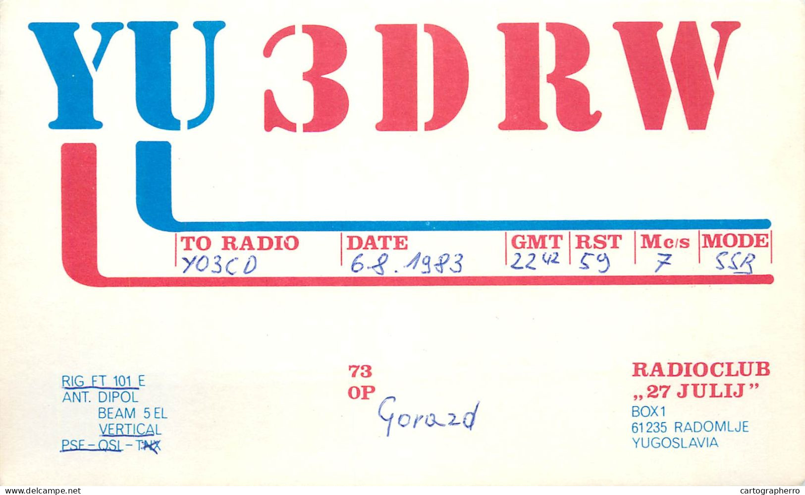 Yugoslavia Radio Amateur QSL Post Card Y03CD YU3DRW - Radio Amatoriale