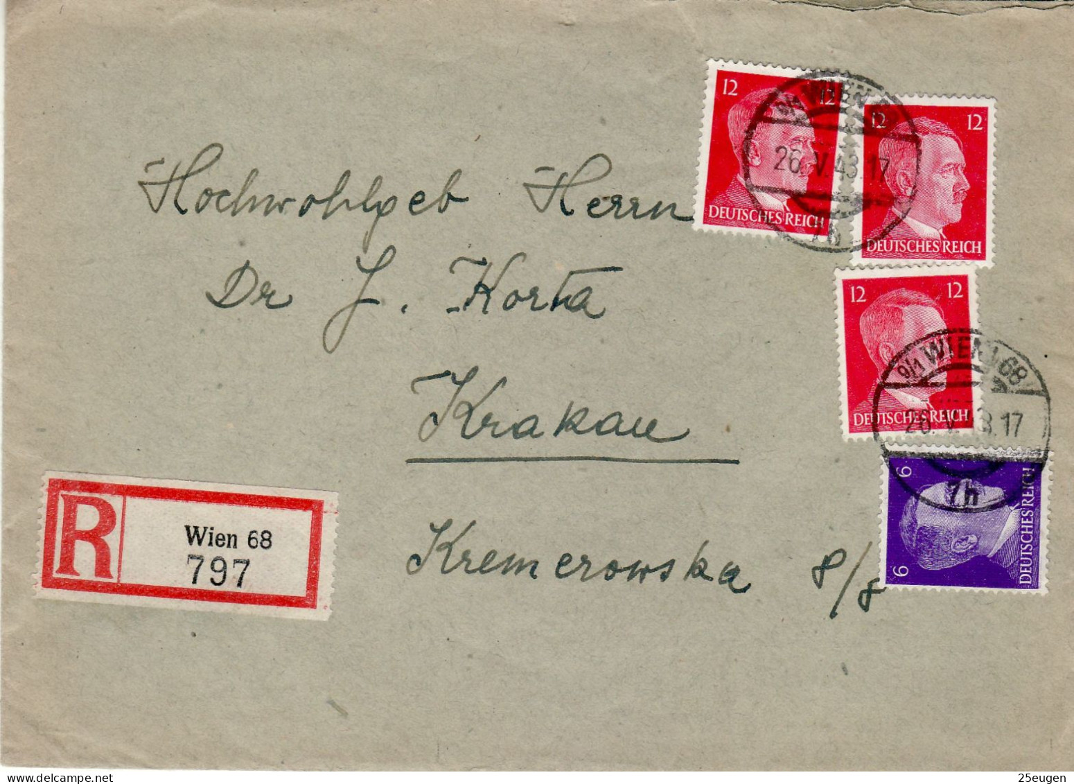 GERMANY THIRD REICH 1943 R - LETTER SENT FROM WIEN TO KRAKAU /KRAKÓW/ - Otros & Sin Clasificación