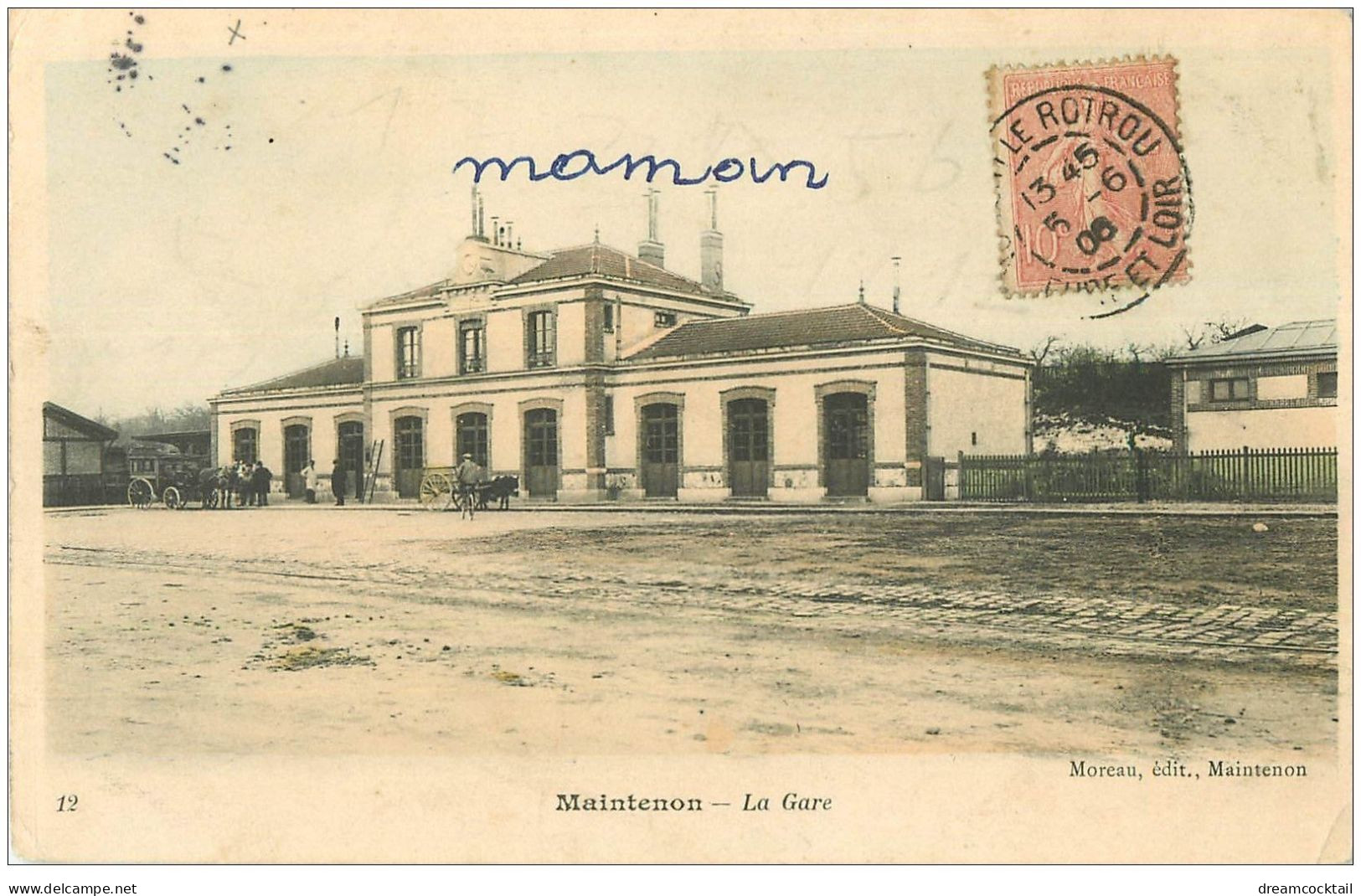 28 MAINTENON. La Gare En Couleur 1906 - Maintenon