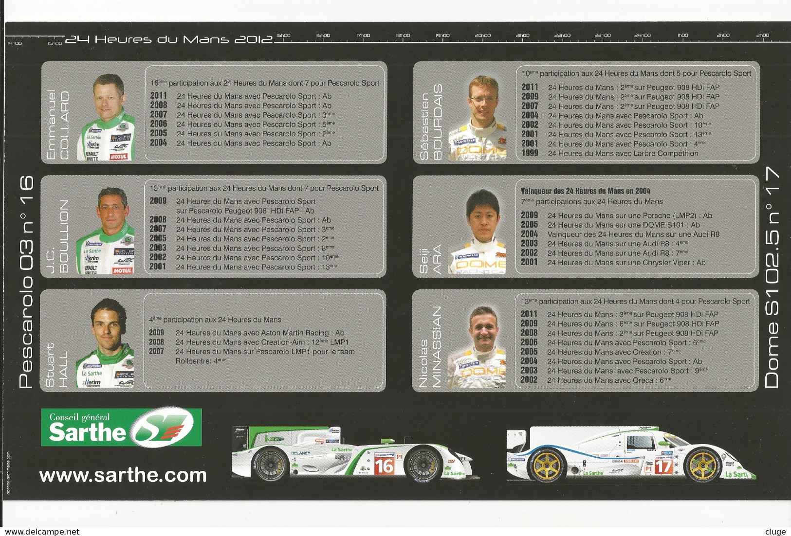 24 HEURES DU MANS 2012 - TEAM PESCAROLO  ( Carte DEDICACEE ) - Vue RECTO VERSO - Le Mans