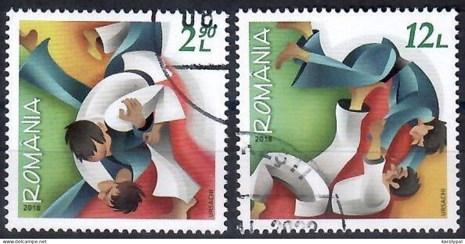 Romania, 2018, USED, CTO,           The Romanian Judo Association Is 50 Years Old,  Mi. Nr. 7380-1 - Oblitérés