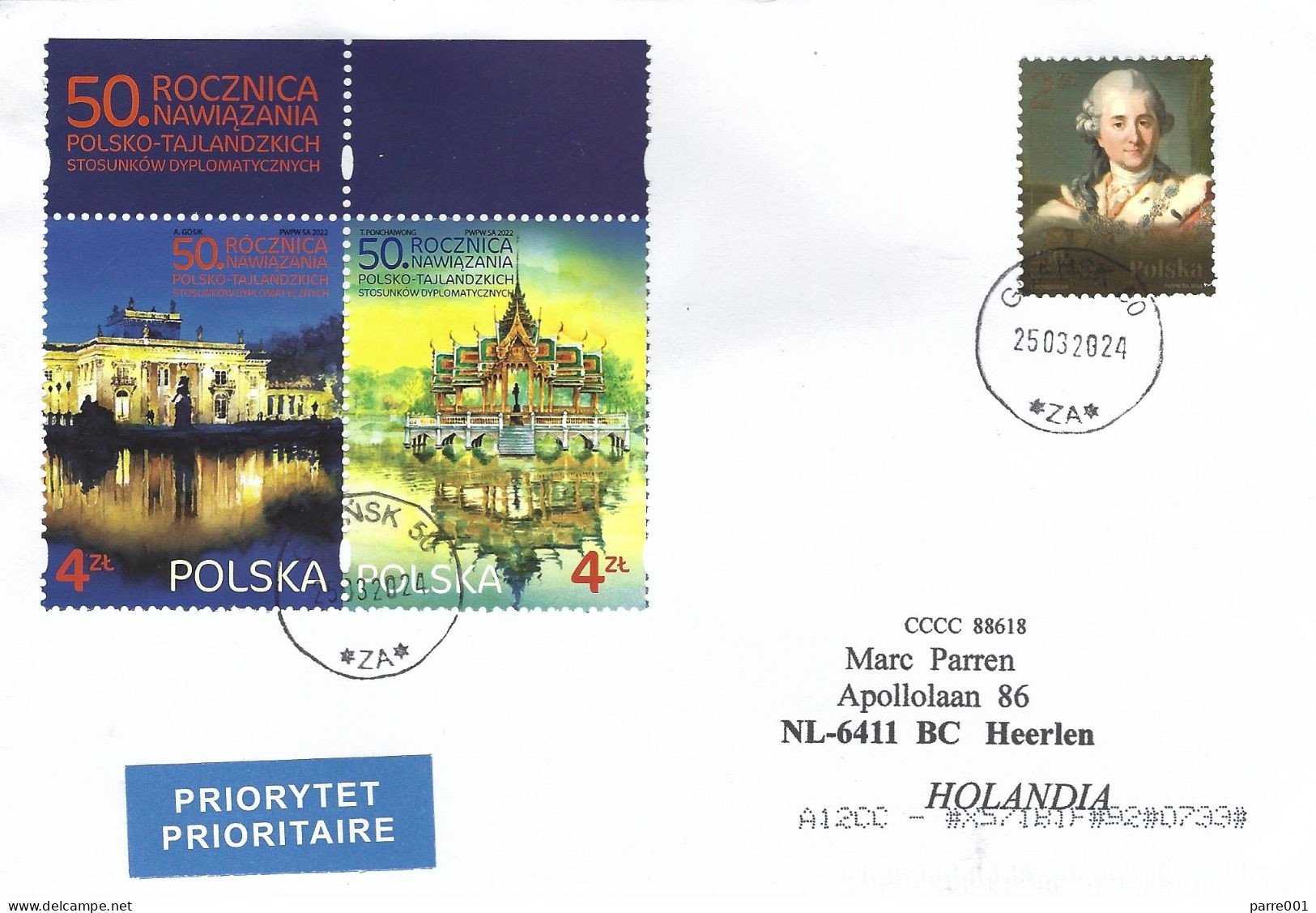 Poland 2024 Gdansk Joint Issue Thailand Diplomatic Relations Buddhism Temple King Portrait Cover - Emissions Communes