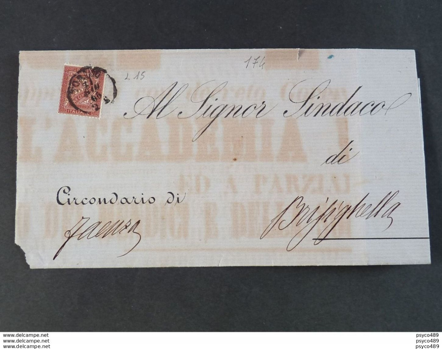 174 ITALIA Regno-1865- "L 15 Cifra Londra" C. 2 TORINO>BRISIGHELLA (descrizione) - Poststempel