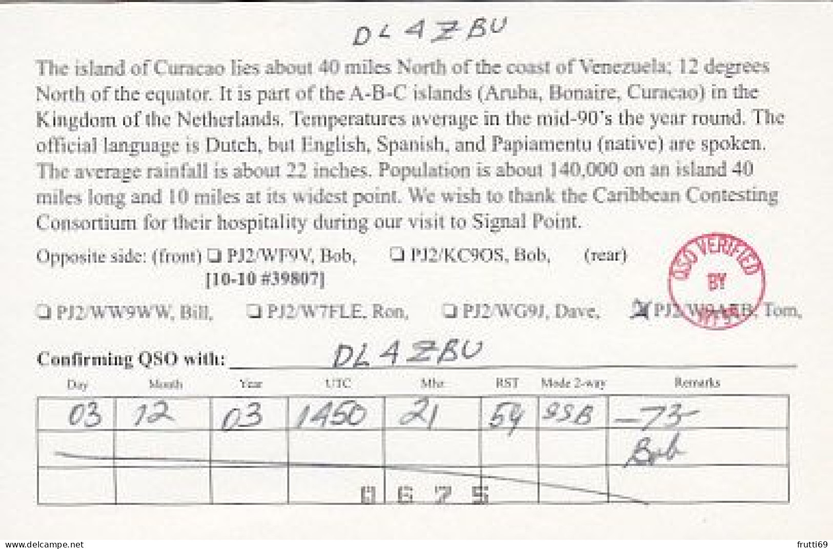 AK 212263 QSL - Curacao - Radio Amatoriale