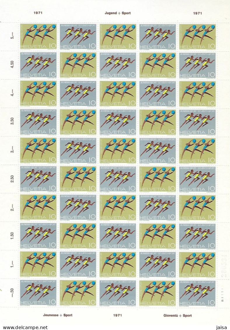 Suiza. Año 1971. Deportes. Pliego De 50 Sellos - Blocs & Feuillets