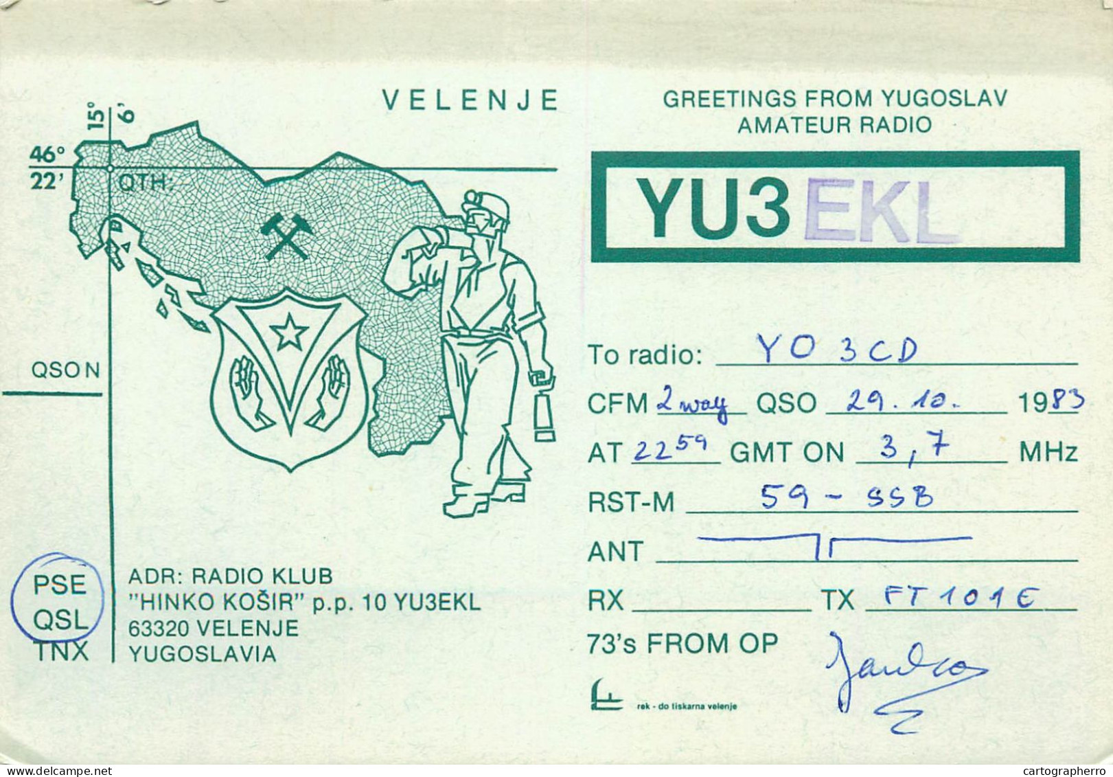 Yugoslavia Radio Amateur QSL Post Card Y03CD YU3EKL - Radio Amateur
