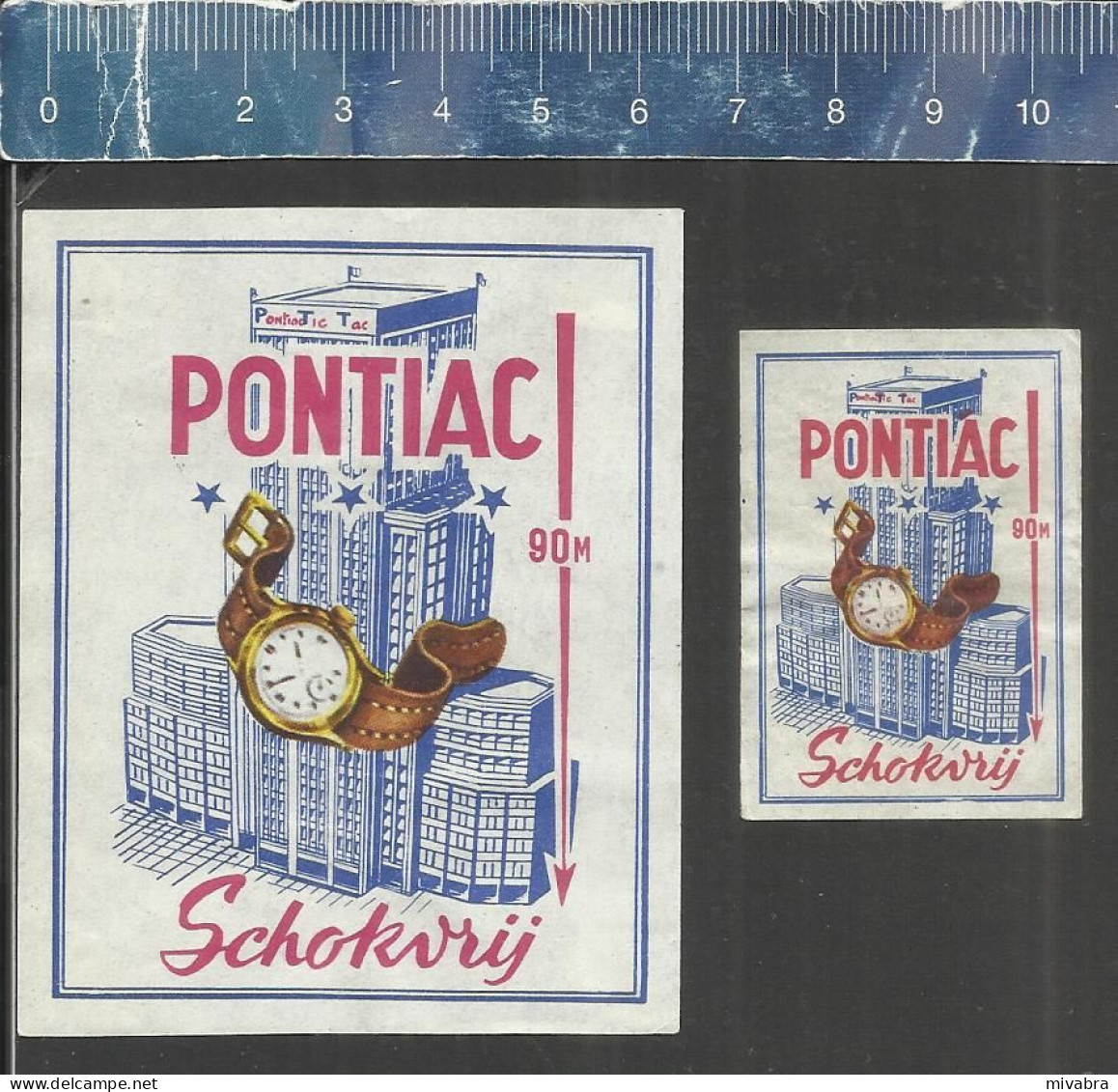 PONTIAC SCHOKVRIJ ( WRISTWATCH HORLOGE UHR CLOCK ) -  OLD  MATCHBOX LABELS BELGIUM - Boites D'allumettes - Etiquettes