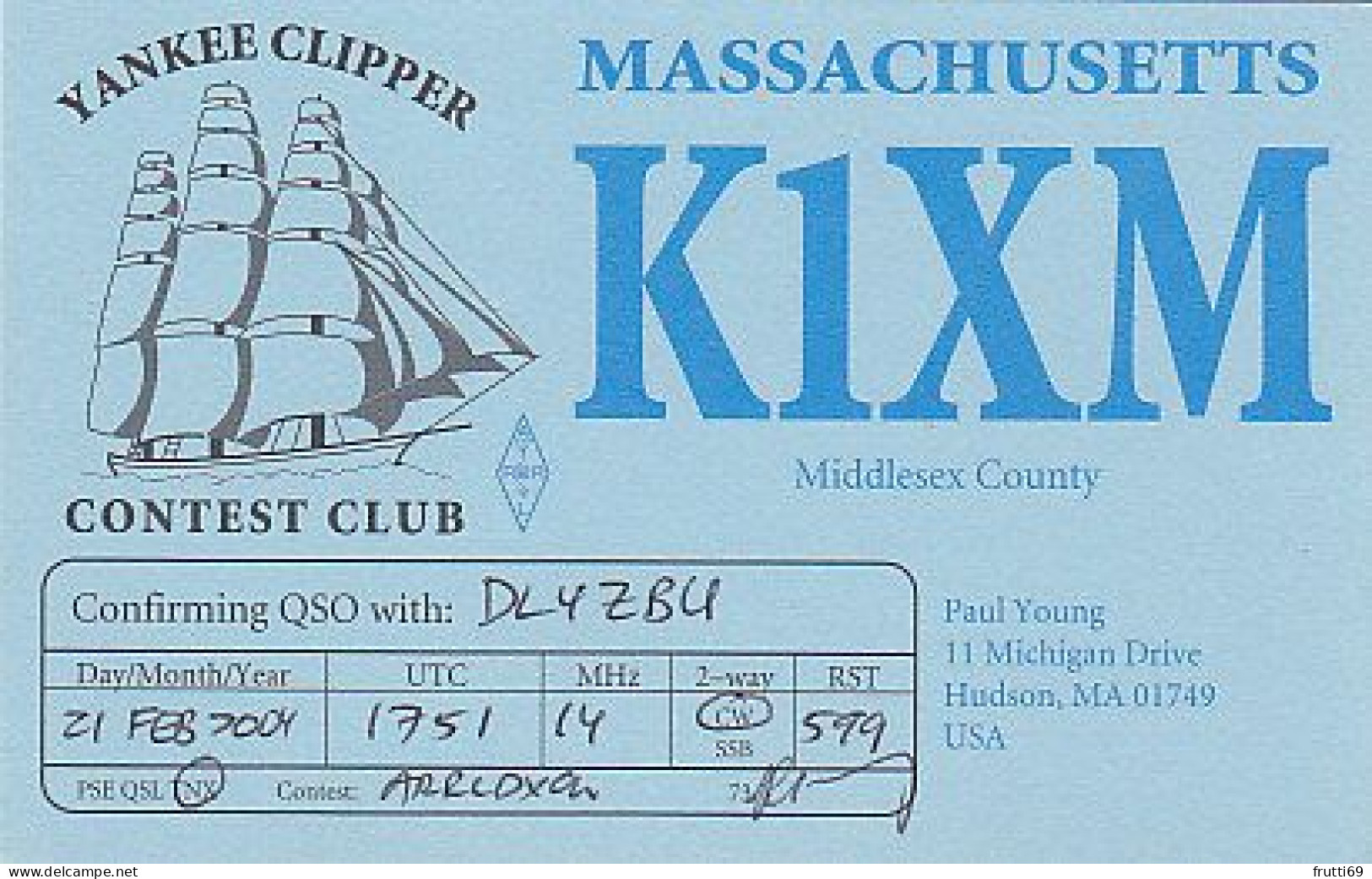 AK 212270 QSL - USA - Massachusetts - Hudson - Amateurfunk