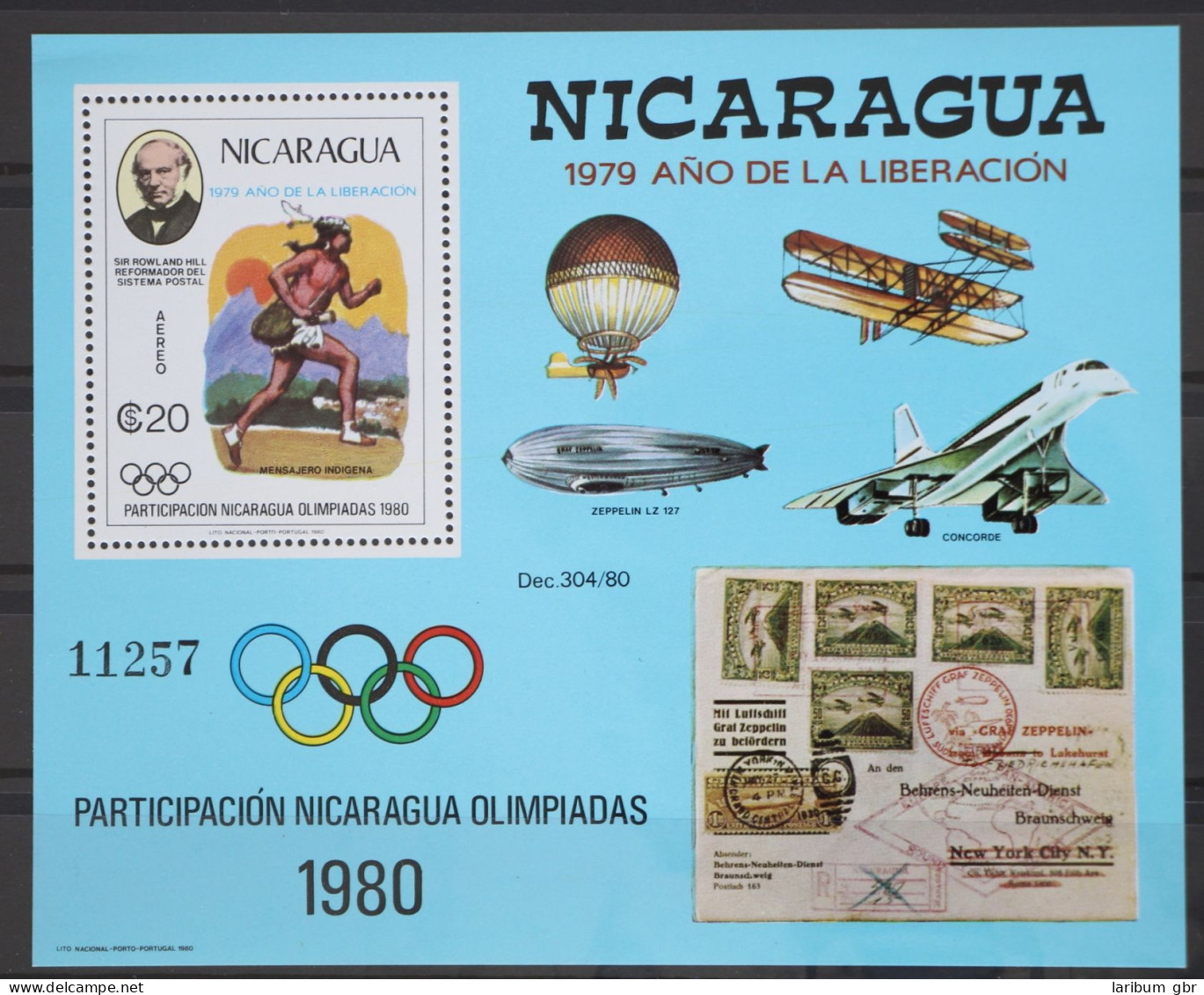 Nicaragua Block 111 Postfrisch Olympia 1980 Lake Placid / Moskau #GD498 - Nicaragua