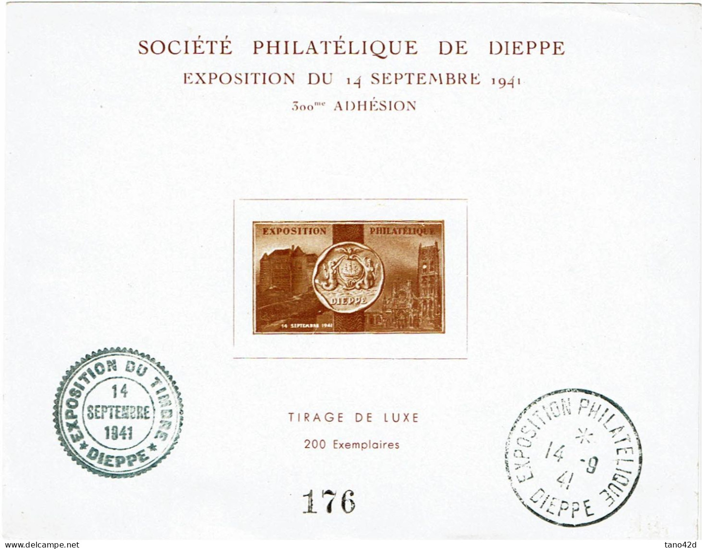 CTN89-2 S.TE PHILATELIQUE DE DIEPPE FEUILLET N° 176 TIRAGE DE LUXE - Esposizioni Filateliche