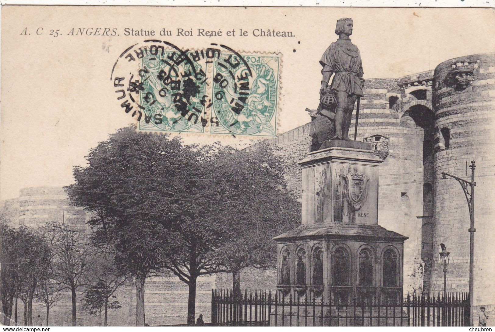 49. ANGERS .CPA. STATUE DU ROI RENE ET LE CHATEAU.. ANNEE 1905 + TEXTE - Champtoceaux